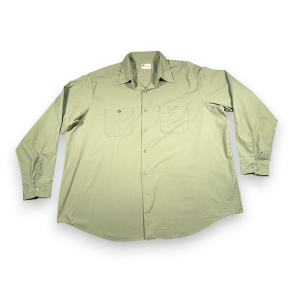 Vintage Sears Shirt Adult 2XL XXL Green Industrial Workwear Sage Perma Prest 70s